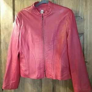 Red leather coat